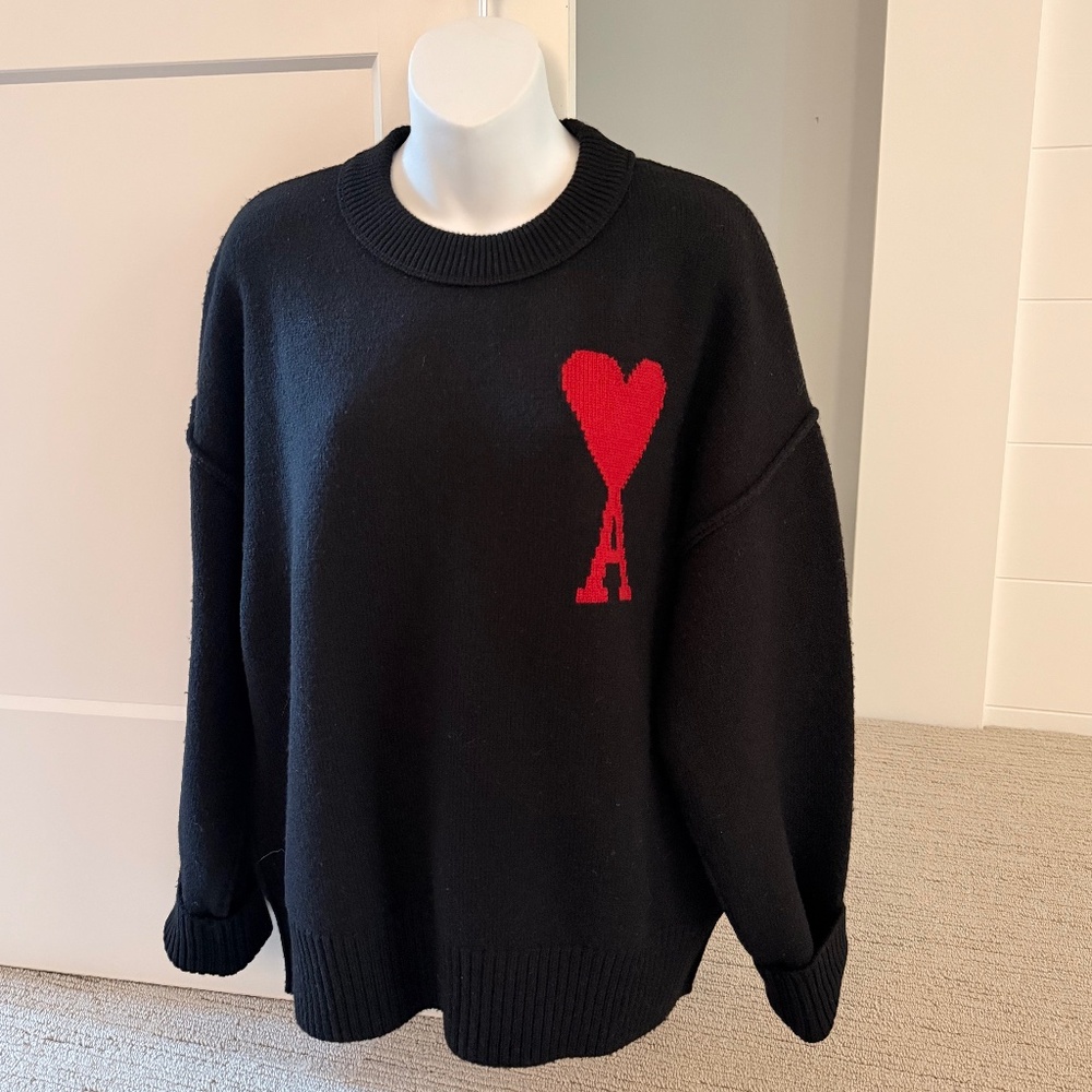 AMI PARIS Authentic, Best-Selling Wool Crewneck Logo Sweater Sz M NEW $580!!